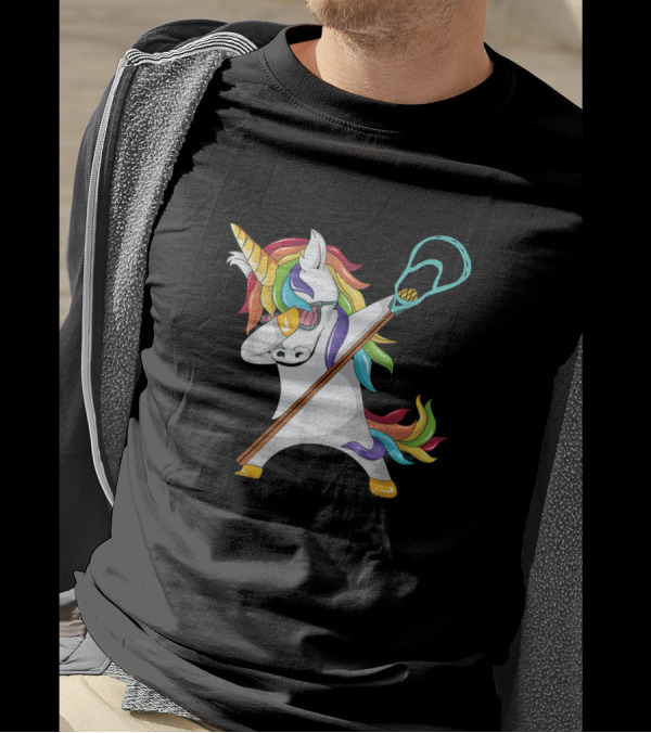 Rainbow Lacrosse Dab Unicorn Displaying Dabbing Pose T-Shirt