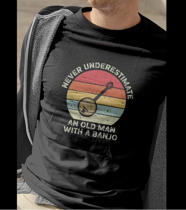 Never Underestimate An Old Man With A Banjo Vintage Sunset T-Shirt