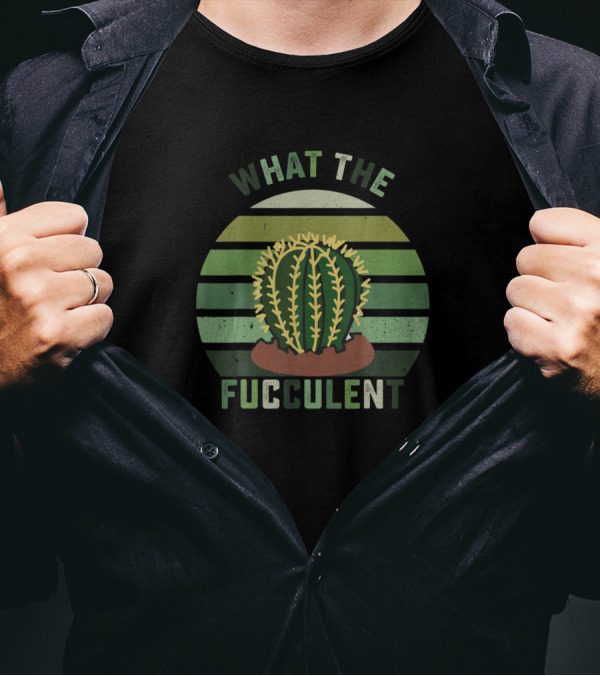What The Fucculent Funny Vintage Succulent Cactus Retro Stripes T-Shirt