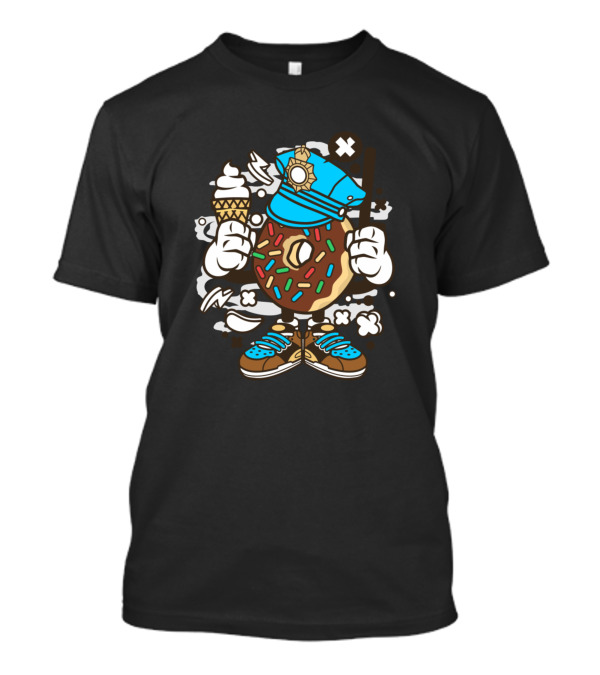 Doughnut Policeman Holding Ice Cream For Animated Characters Comics T-Shirt