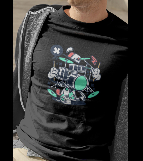 Drum Set X Crossing Sticks Comic Pop Style Sneaker Character T-Shirt
