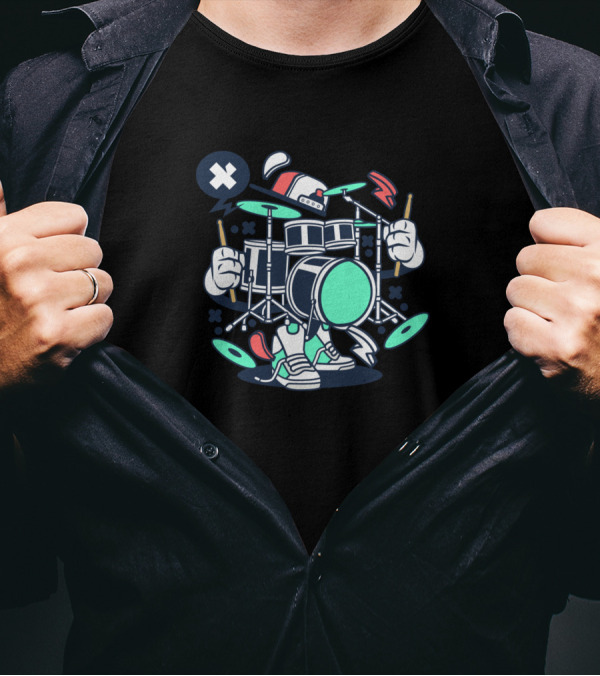 Drum Set X Crossing Sticks Comic Pop Style Sneaker Character T-Shirt