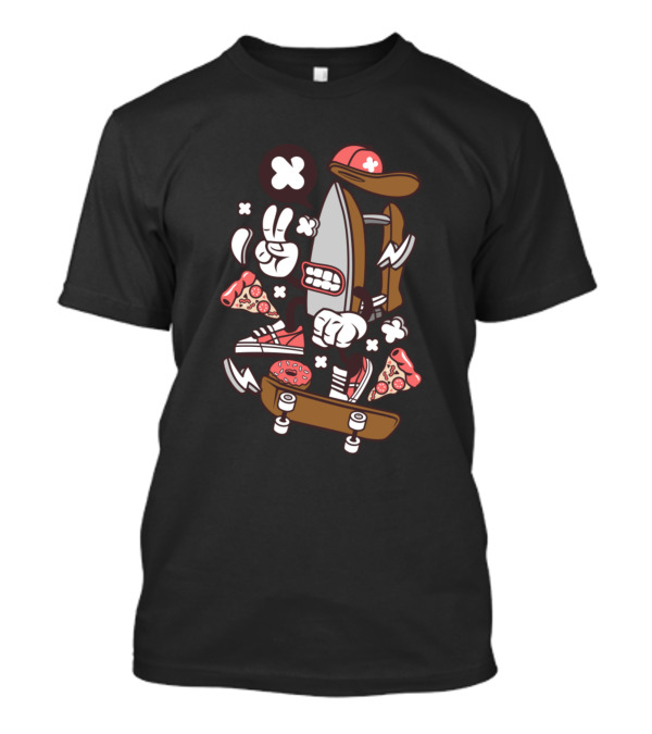 Dry Iron Skateboarding Pizza Sneakers Animated Fun T-Shirt