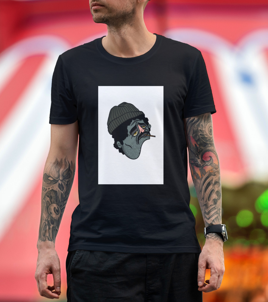 Dumbdumb Moody Character Illustration with Beanie and Cigarette T-Shirt