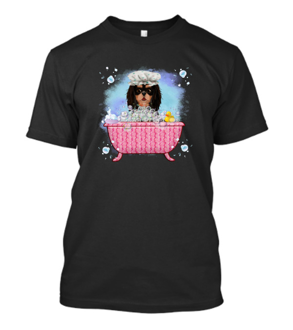 Black And Tan Cavalier King Charles Spaniel In Bathtub With Bubbles And Rubber Duck T-Shirt