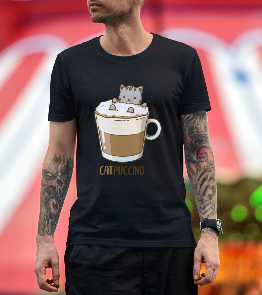 Catpuccino Cute Cat and Coffee Pun Playful T-Shirt
