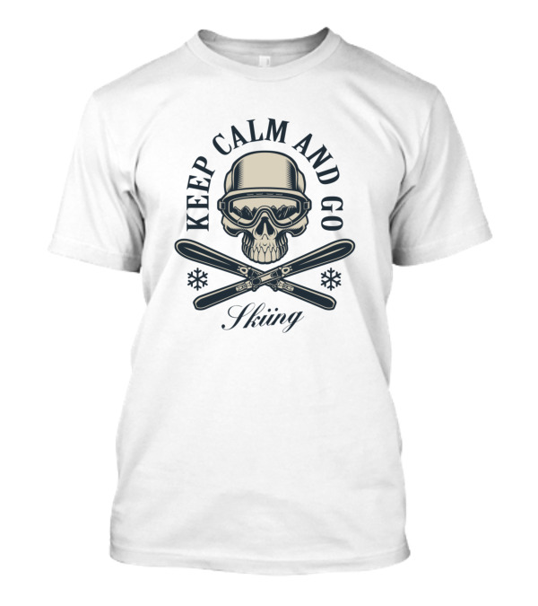 Keep Calm And Go Skiing Skull With Goggles And Crossed Skis T-Shirt