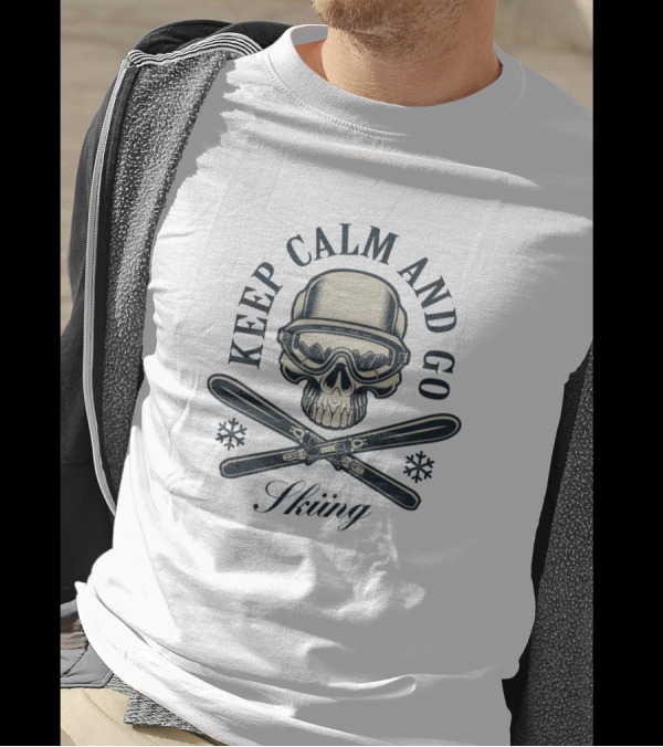 Keep Calm And Go Skiing Skull With Goggles And Crossed Skis T-Shirt