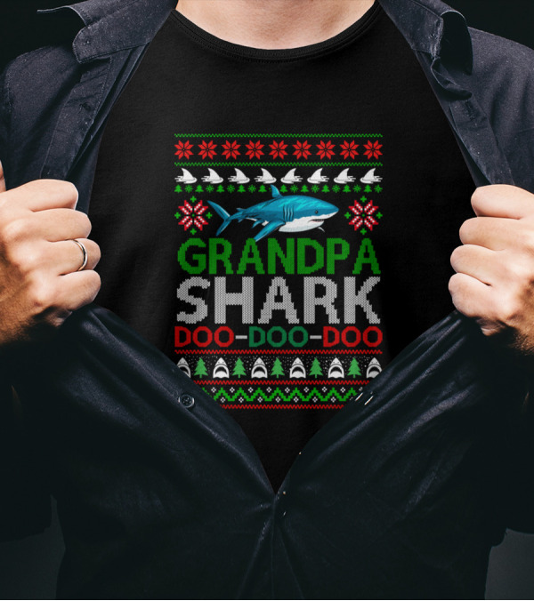 Grandpa Shark Doo Doo Doo Ugly Christmas T-Shirt