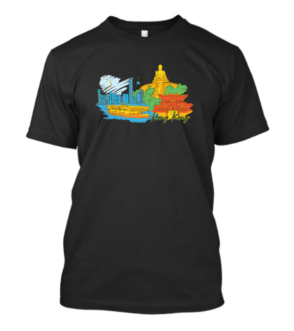 Hong Kong Skyline, Big Buddha, And Star Ferry Colors T-Shirt