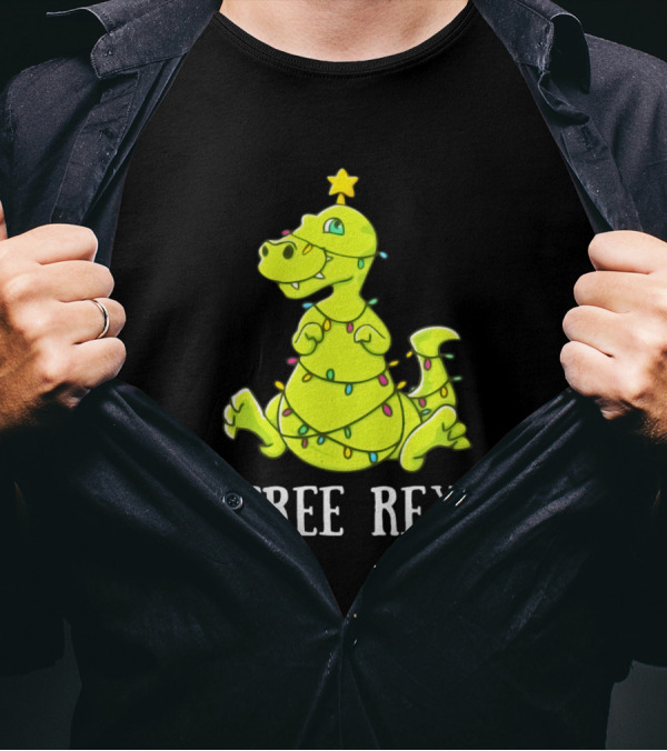 Tree Rex Funny Dinosaur Christmas Light Rex Tree T-Shirt