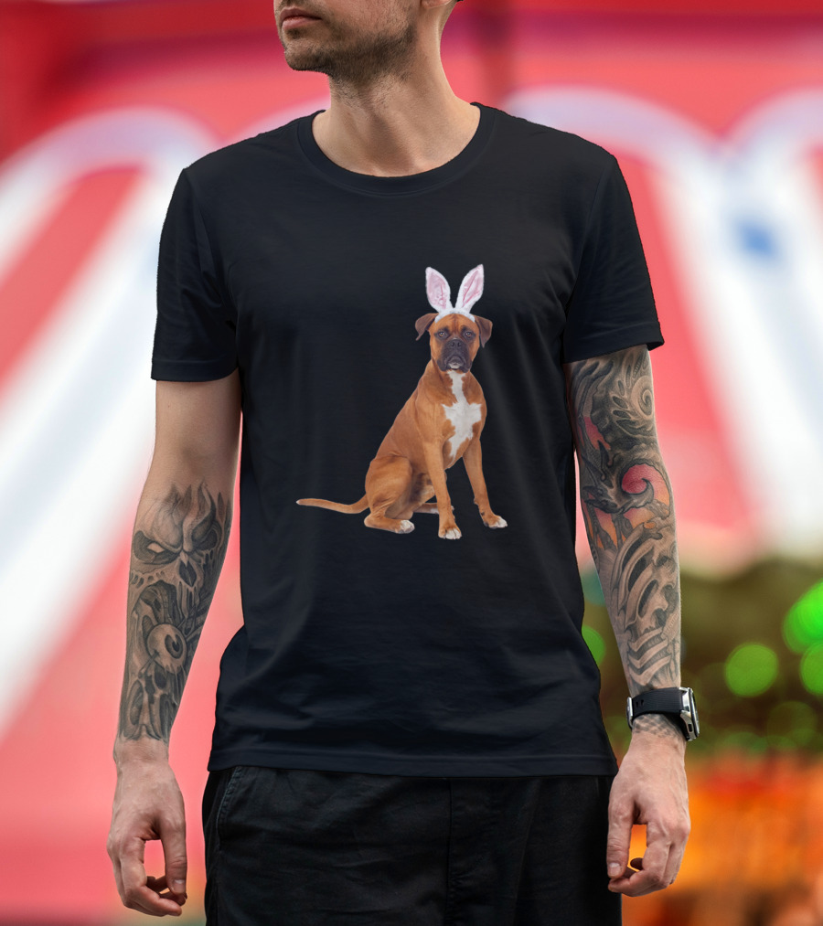 Boxer Dog with Easter Bunny Ears T-Shirt