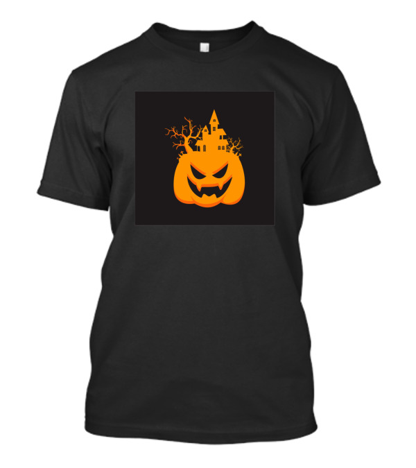 Helloween Party Haunted Pumpkin With Spooky House And Creepy Trees T-Shirt