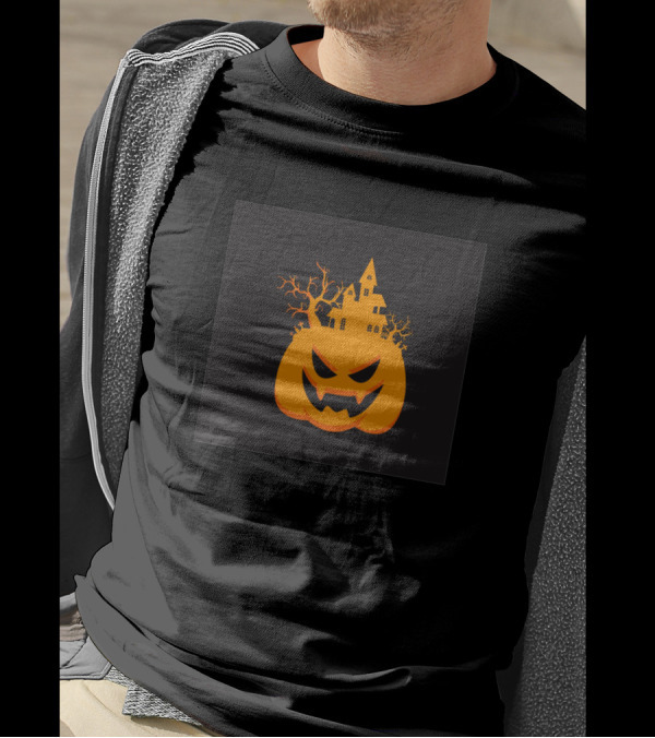 Helloween Party Haunted Pumpkin With Spooky House And Creepy Trees T-Shirt