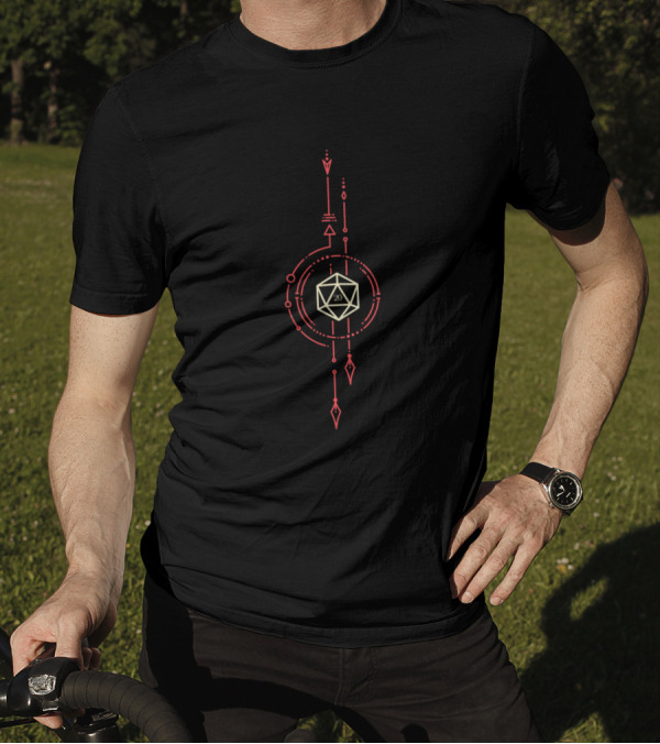 Minimalist Red Arrow Polyhedral D20 Dice T-Shirt