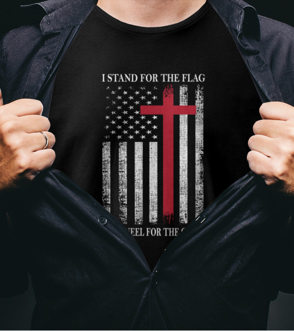 I Stand For The Flag And Kneel For The Cross American Flag Red Cross T-Shirt