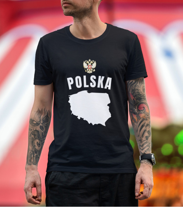 Premium T-Shirt: Polska Map with Polish Eagle Emblem Soccer Football T-Shirt Polska Map with Polish Eagle Emblem Soccer Football T-Shirt