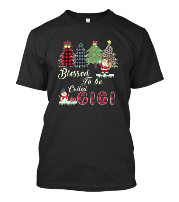 Blessed To Be Called Gigi Plaid Leopard Christmas Tree Santa Snowman T-Shirt