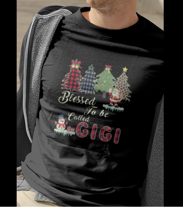 Blessed To Be Called Gigi Plaid Leopard Christmas Tree Santa Snowman T-Shirt
