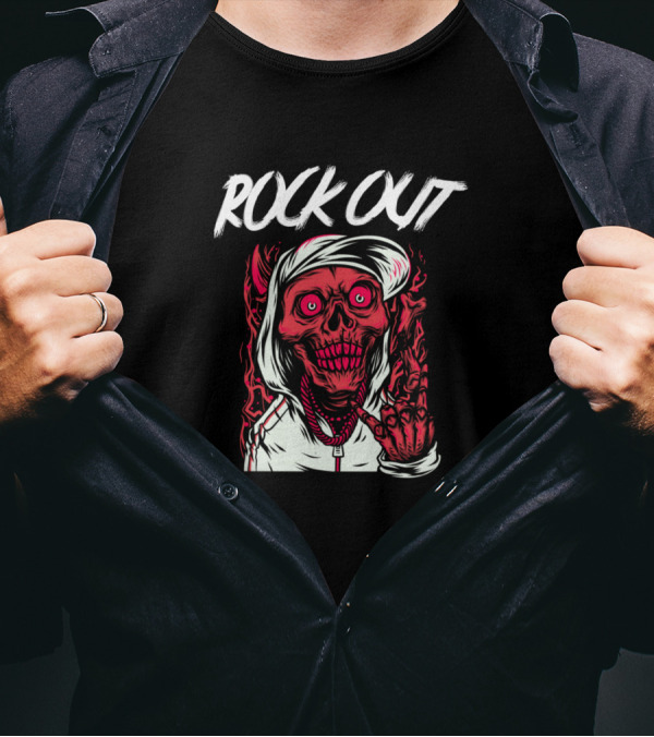 ROCK OUT With A Fiery Red Devil Skeleton T-Shirt