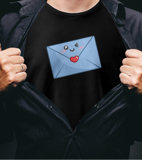 Blue Envelope With Heart And Wink Face T-Shirt