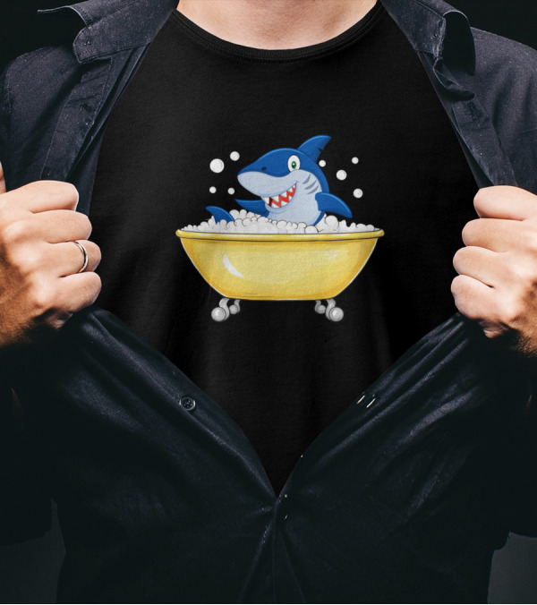 Bath Time Soap Bubbles Shark Lovers In Yellow Tub T-Shirt