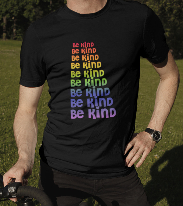 Be Kind Repeating Rainbow Gradient Typography T-Shirt