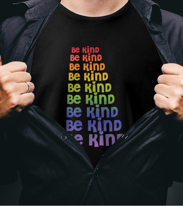 Be Kind Repeating Rainbow Gradient Typography T-Shirt