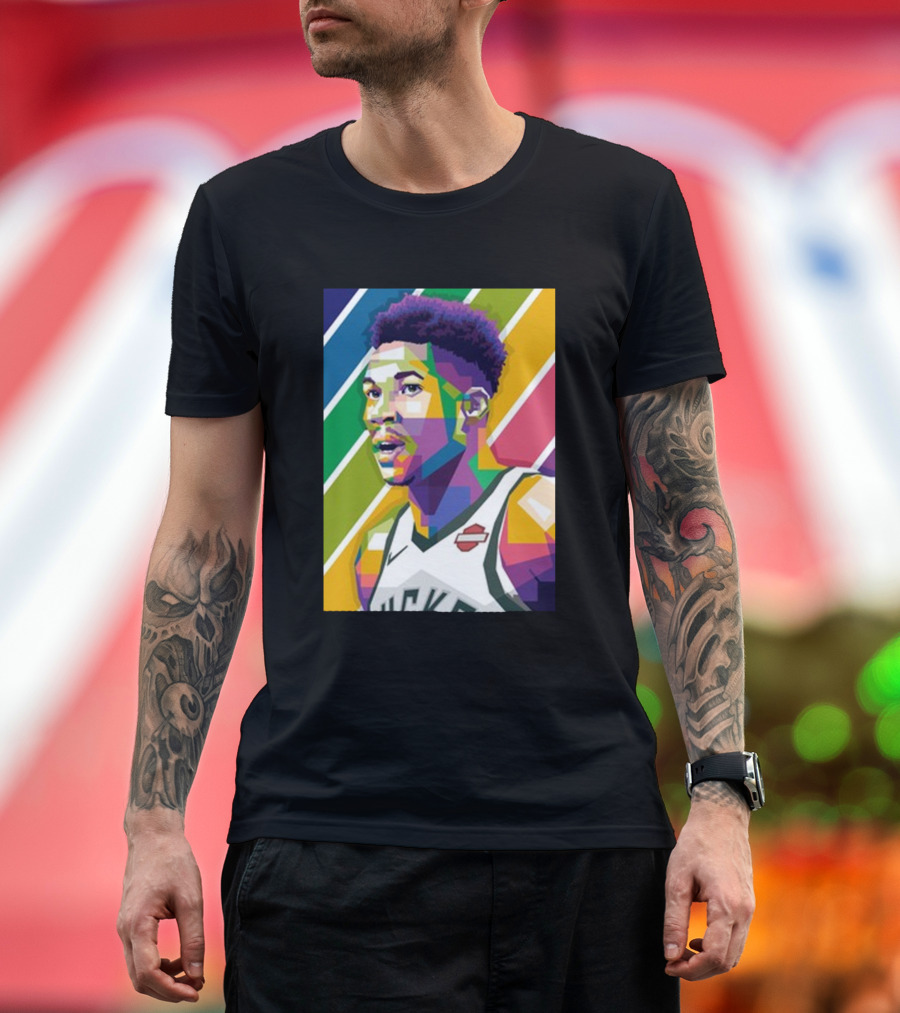 Giannis Antetokounmpo Bucks Retro Futuristic Multicolor T-Shirt
