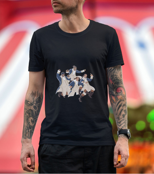 Premium T-Shirt: Hamilton Musical Characters in Colonial Outfits with Dance Poses T-Shirt Hamilton Musical Characters in Colonial Outfits with Dance Poses T-Shirt