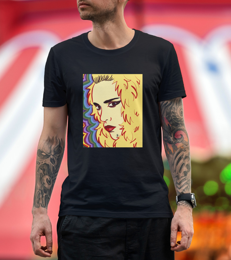 Pete Burns Pop Art Portrait with Psychedelic Wave Background T-Shirt