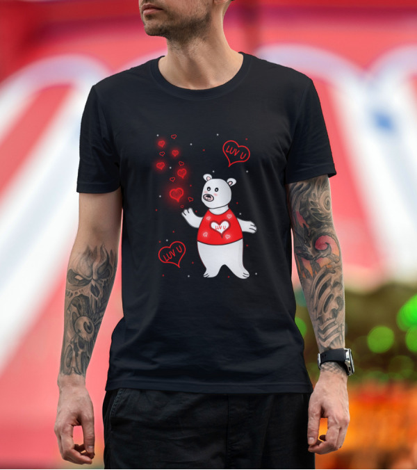 Premium T-Shirt: Luv U Polar Bear with Hearts T-Shirt Luv U Polar Bear with Hearts T-Shirt