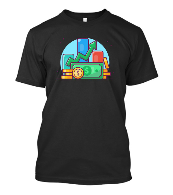 Stack Of Coin With Paper Money And Arrow Graph Cartoon T-Shirt