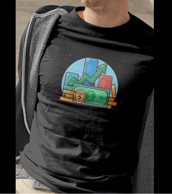 Stack Of Coin With Paper Money And Arrow Graph Cartoon T-Shirt