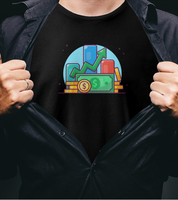 Stack Of Coin With Paper Money And Arrow Graph Cartoon T-Shirt