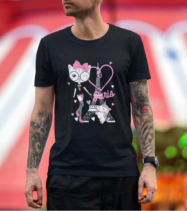 Premium T-Shirt: Let's Have Fun in Paris with Cute Kitty and Unicorn T-Shirt Let's Have Fun in Paris with Cute Kitty and Unicorn T-Shirt