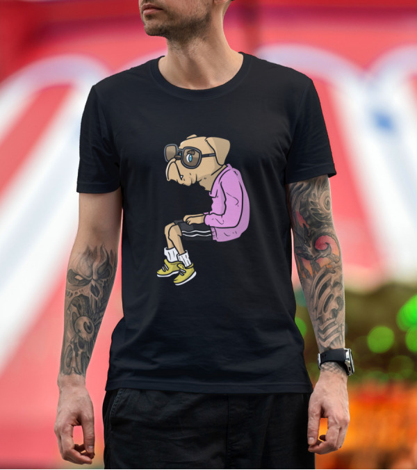Premium T-Shirt: Hipster Great Dane Bulldog in Glasses and Pink T-Shirt Hipster Great Dane Bulldog in Glasses and Pink T-Shirt
