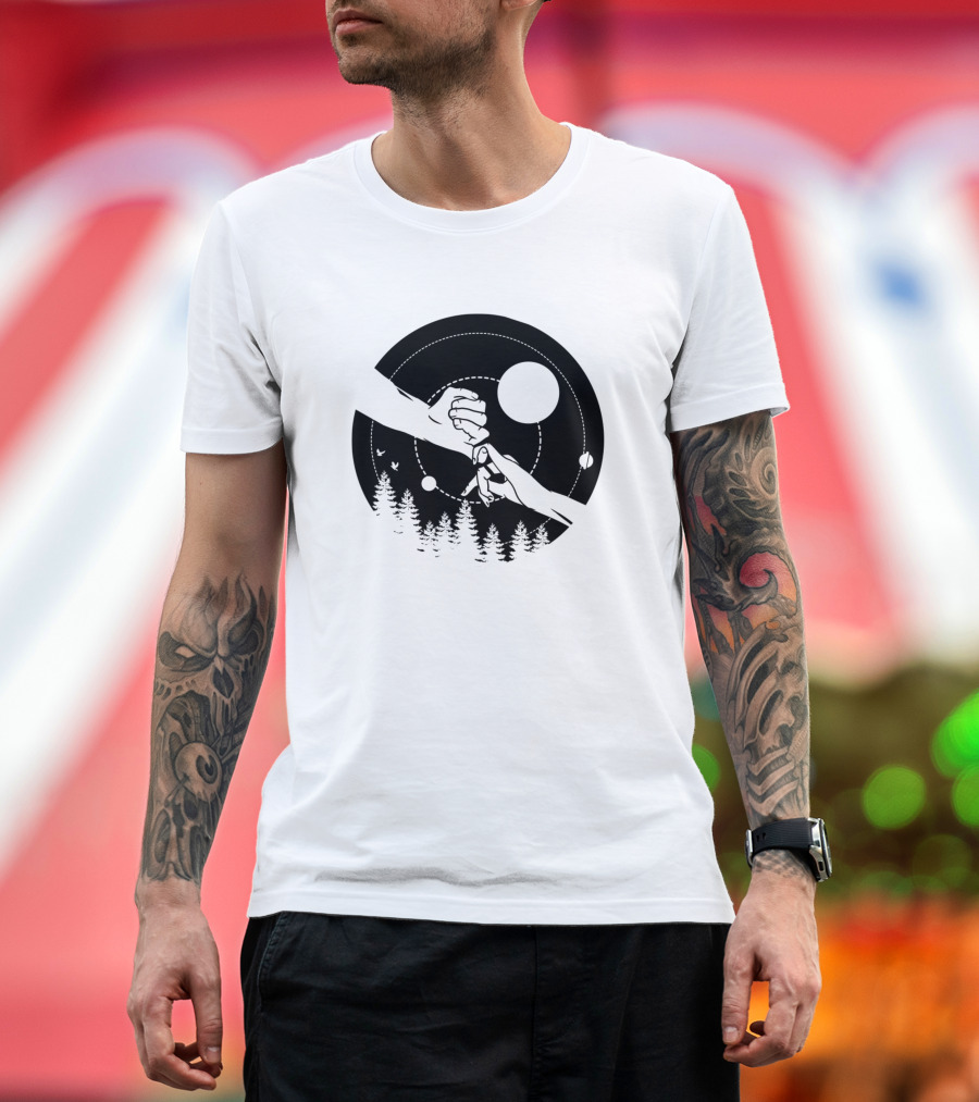 Holding Hands Cosmic Forest Night Sky T-Shirt