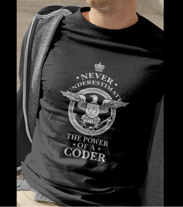 Never Underestimate The Power Of A Coder Eagle Emblem With Crown And Stars T-Shirt