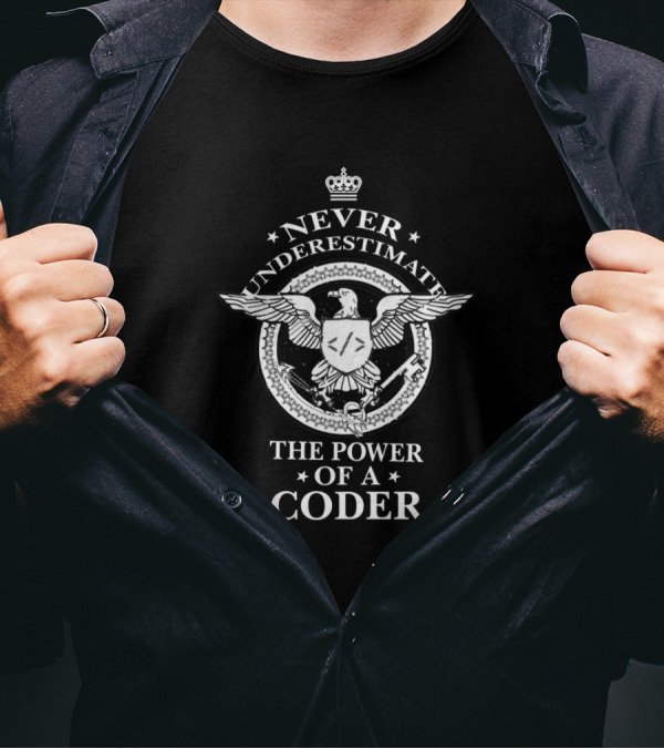 Never Underestimate The Power Of A Coder Eagle Emblem With Crown And Stars T-Shirt