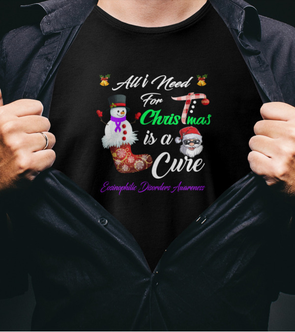 All I Need For Christmas Is A Cure Eosinophilic Disorders Awareness Snowman And Santa Claus T-Shirt