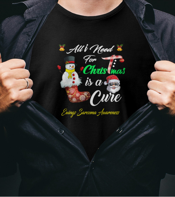 All I Need For Christmas Is A Cure Ewings Sarcoma Awareness Snowman Santa Stocking T-Shirt