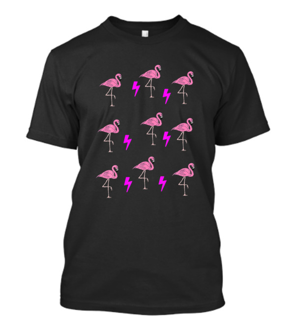Pink Flamingo Pattern With Lightning Bolt Motif T-Shirt