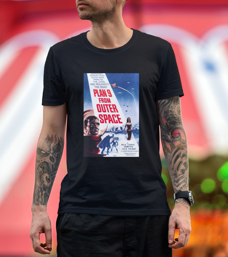 Plan 9 From Outer Space Movie Poster Bela Lugosi Vampira Lyle Talbot UFO Horror Sci-Fi Classic T-Shirt