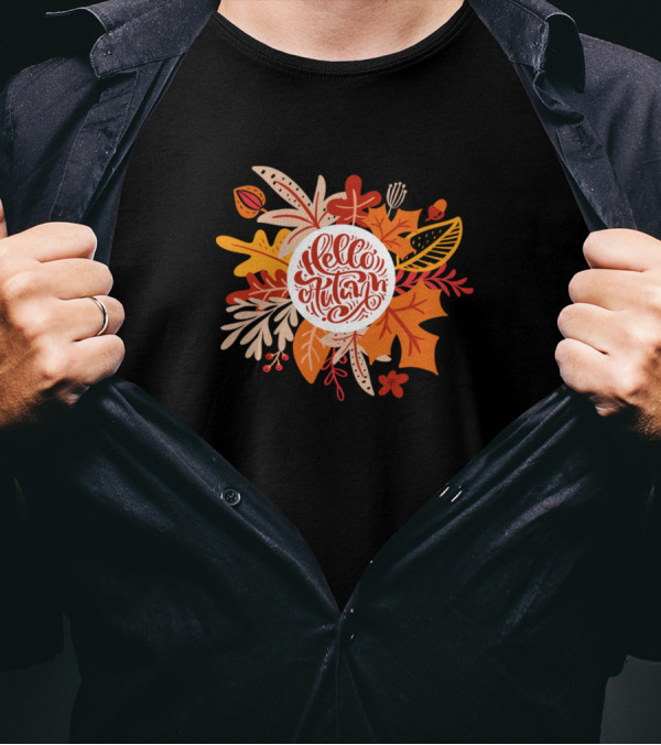 Thanksgiving Hello Autumn Welcome Fall Leaves And Acorns T-Shirt