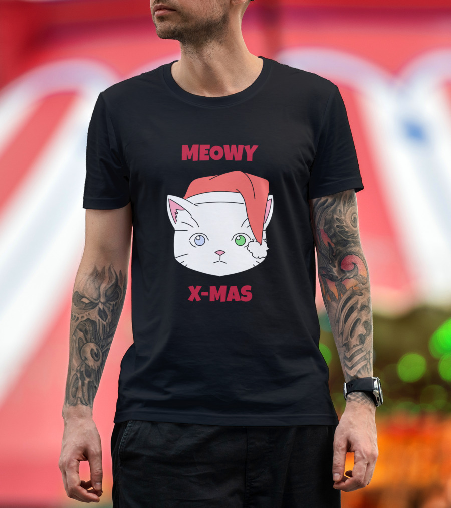 Meowy X-Mas Cute Cat Santa Hat T-Shirt
