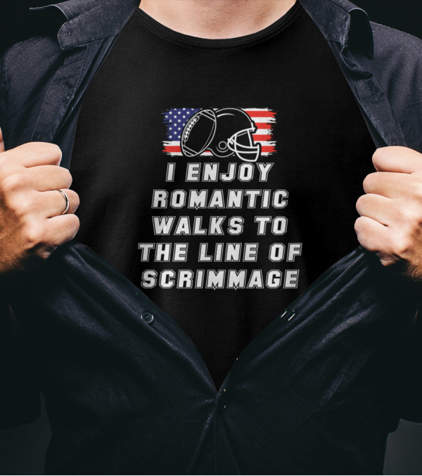 I Enjoy Romantic Walks To The Line Of Scrimmage American Flag Helmet T-Shirt