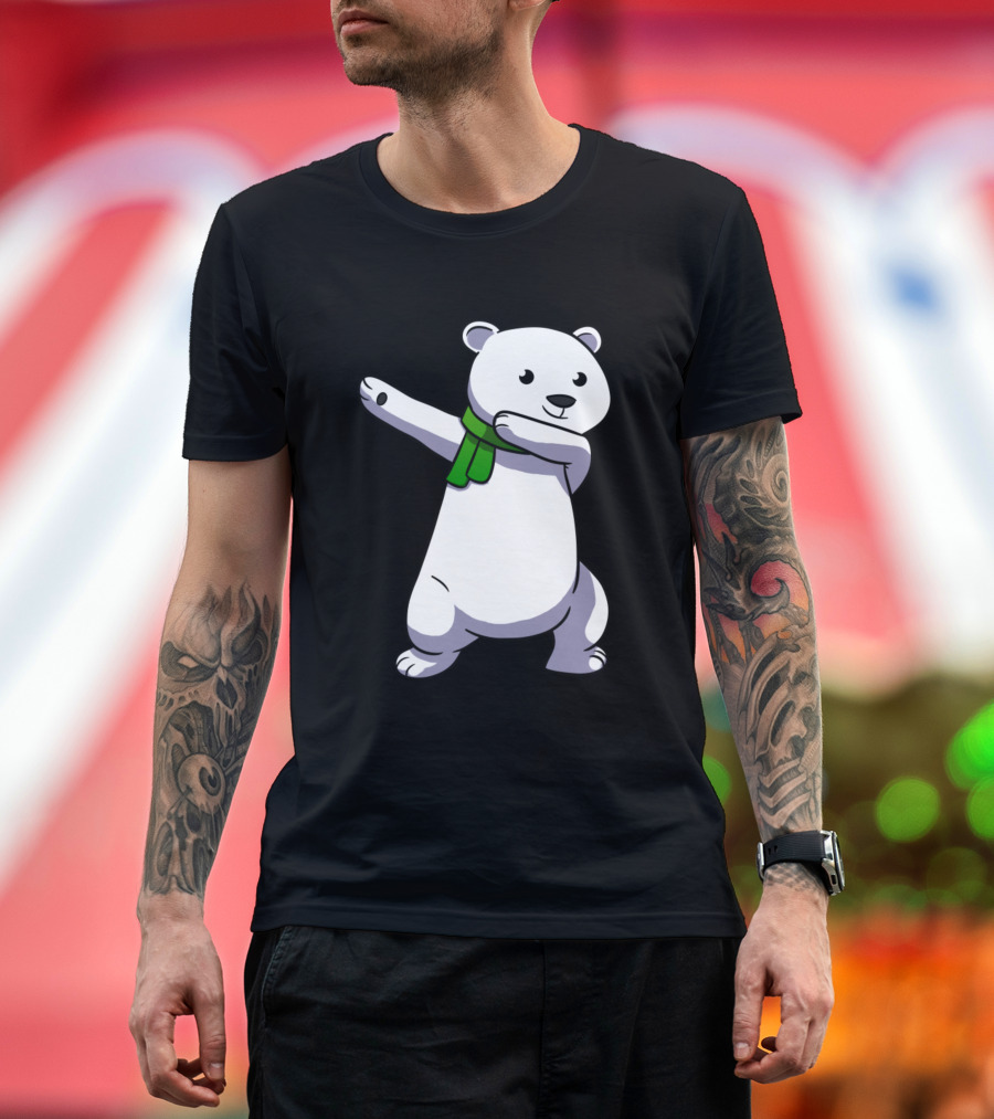 Dabbing Ice Bear with Green Scarf T-Shirt