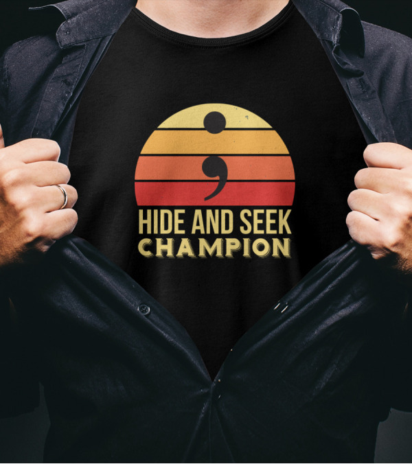 Hide And Seek Champion Bug Error Debug Semicolon Retro Sunset T-Shirt
