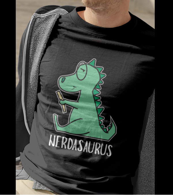 Nerdasaurus Nerd Dinosaur Holding Pencil T-Shirt